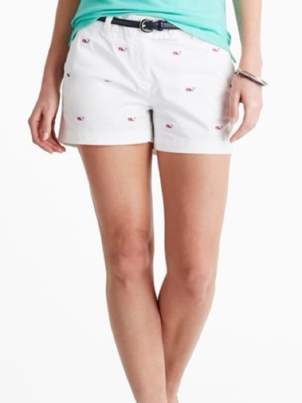 Vineyard Vines White Chino Shorts Embroidered Pink Whales Women Size 2